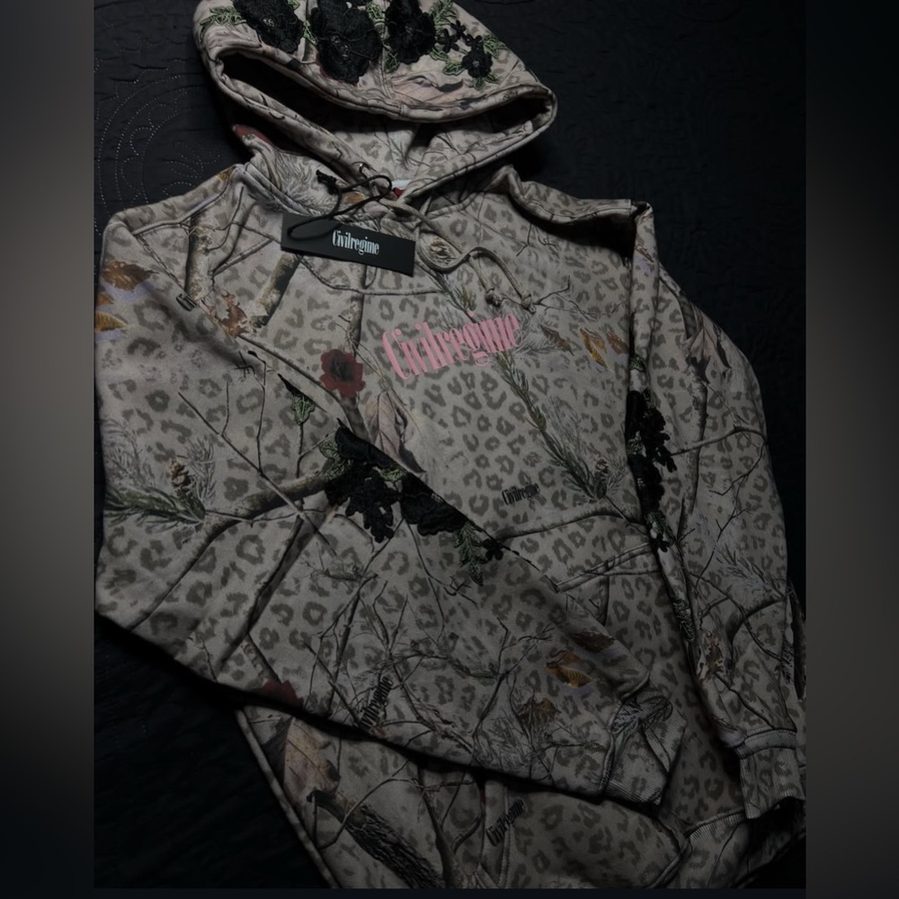 Civil Regime Concrete Leopard Camo Hoodie - with Black Roses